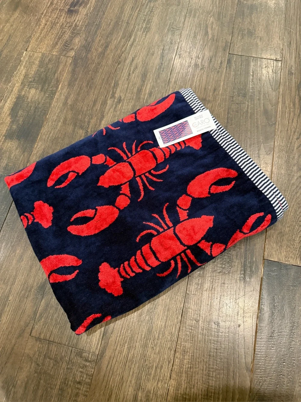 Capri Red Lobster Pattern Navy Beach Towel